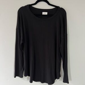 Lou & Grey Black Ribbed Long Sleeve Top – Size XL